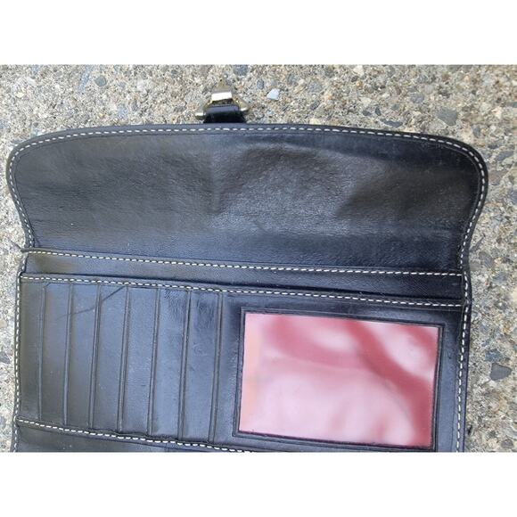 Vintage Dooney & Bourke Signature Checkbook Wallet Lock Key CANVAS Black READ - Picture 7 of 11